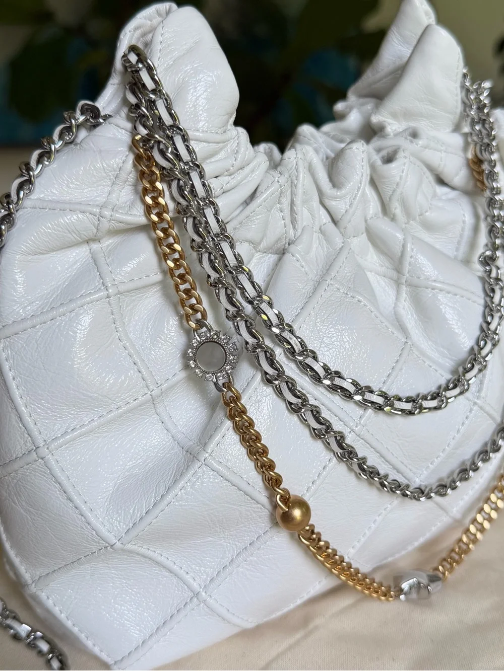 Tory Burch Mini Fleming Soft Distressed Hobo Bag Blanc White Chain Crossbody